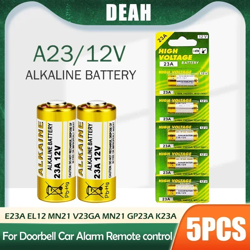 5PCS 12V Alkaline Battery A23 23A 23GA A23S E23A EL12 MN21 MS21 V23GA L1028 GP23A LRV08 For Remote Control Doorbell Toy Dry Cell