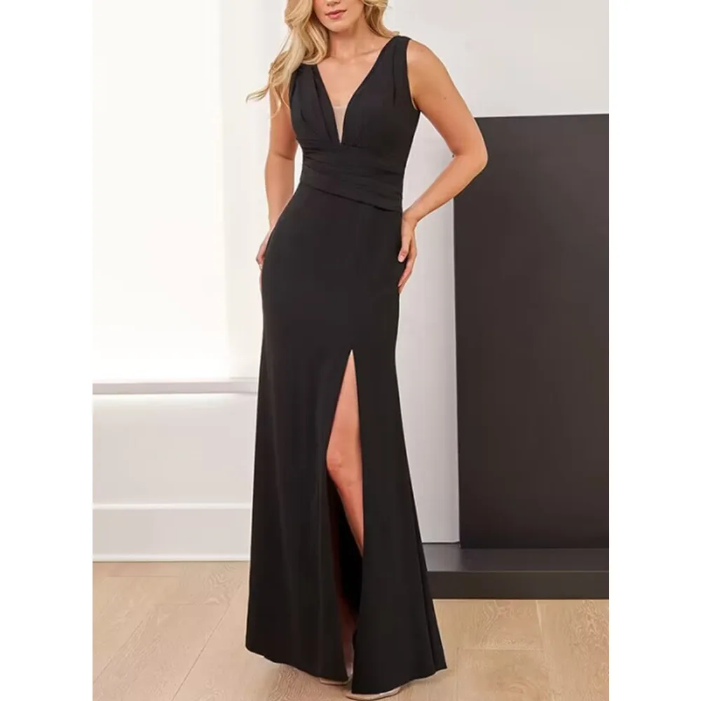 Long Evening Dresses Women Black V-Neck Formal Occasion Dresses Mermaid Elegant Party Dresses 2024 Prom Cocktail Gown Newest