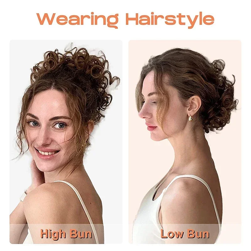 Elastic Drawstring Bagy Hair Buns para Mulheres, Curto Natural Curly Bun, Pedaço de Cabelo, Extensão Hairpieces, Loiro Sintético, Cabelo Falso