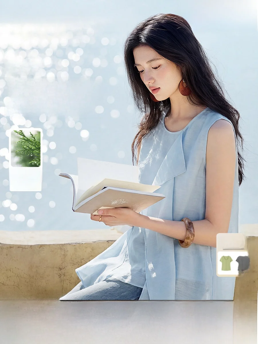 

XWI Irregular Splicing round Neck Shirt Women's Summer Unique Design White Blouse Ladylike Commute Style Regular Sleeveless