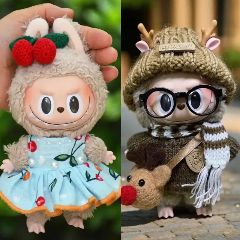 

Soft Knit Cherry Outfit for Labubu | Mini Doll Sweater + Pleated Skirt Set | Hairpin DIY Gift Decor