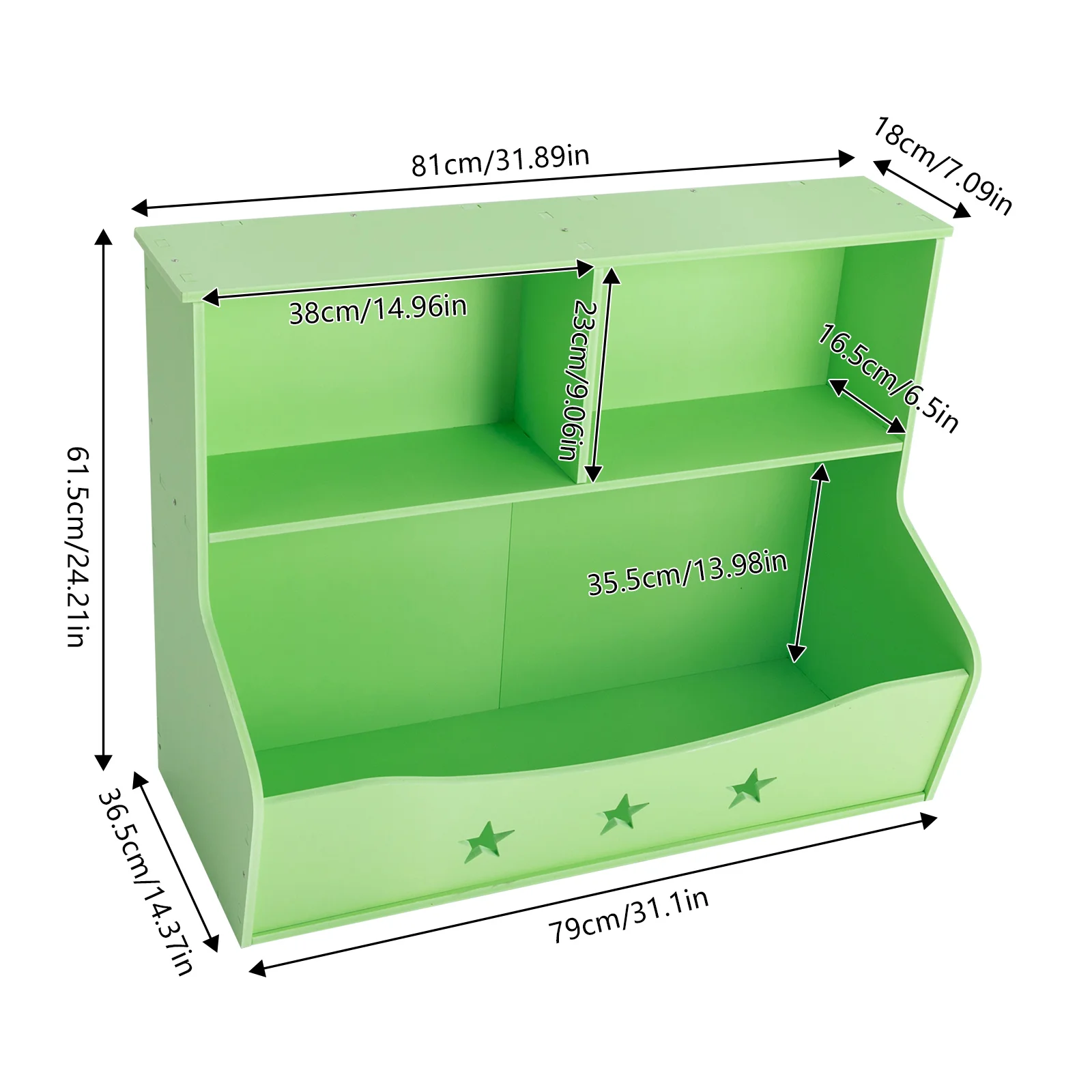 Libreria per bambini con contenitore portaoggetti, capacità di 110 libbre, altezza 24", ripiano in PVC verde chiaro per libri e giocattoli
