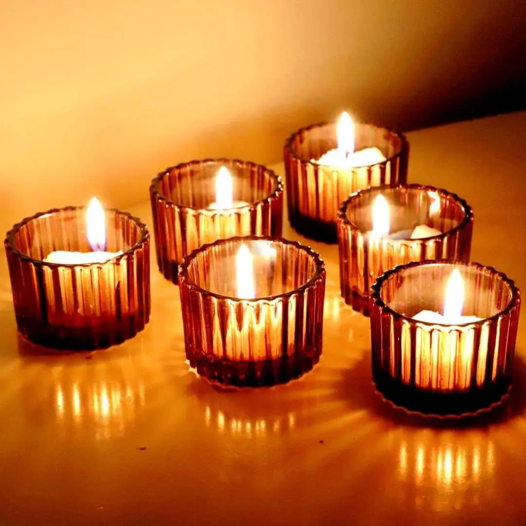 

Набор подсвечников VOHO Amber Tealight, 12 шт., 2'' x 1.4'', стеклянные, коричневые, маленькие подсвечники для домашнего декора, прозрачные подсвечники для чайных свечей