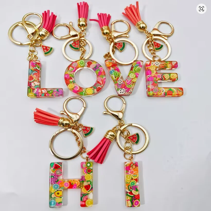 

Fruit Glitter Letters Keychain Ins Cute Fun Personality Popular Fashion Key Ring Custom Souvenir Gift Trinkets Bulk Backpack