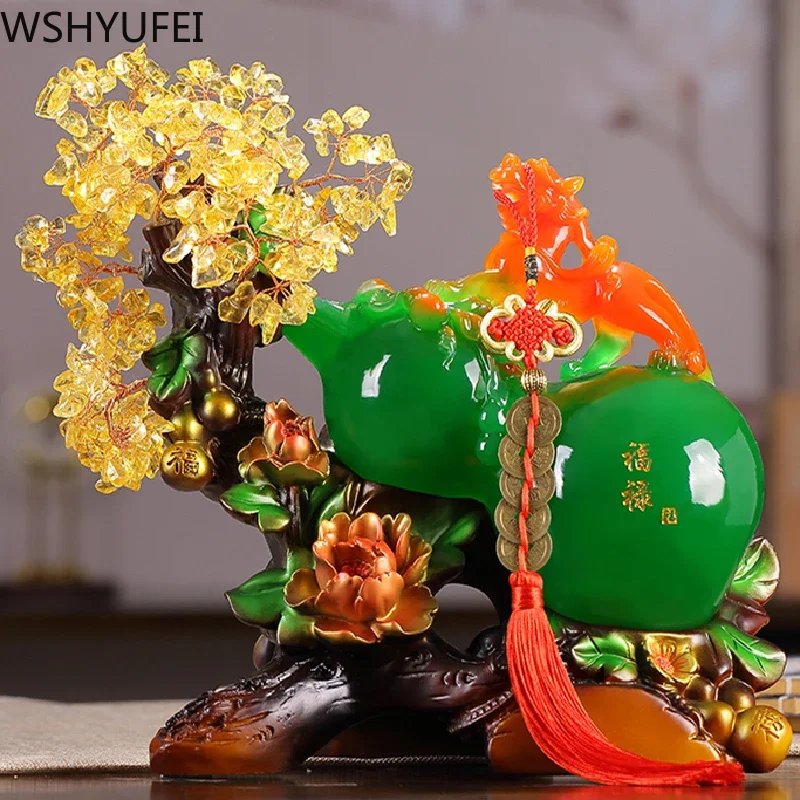 

Chinese Style Lucky Fortune Gourd Copper Ornaments Resin Sculpture Crafts Home Wine Cabinet Decoration Accessories Wedding Gifts