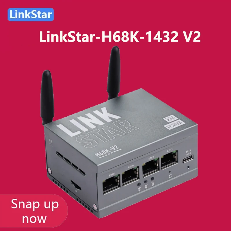 LinkStar-H68K-1432 V2 Wi-Fi6, 4G RAM 32GB eMMc, Dual-2.5G & dual-1G Ethernet, 4K Output, Android 11, Ubuntu OpenWRT