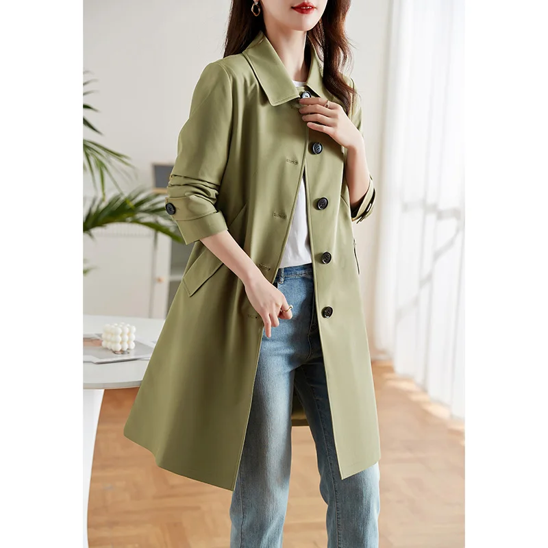 

een Coat Women's Mid-Length Commuter Faionable Outerwear Korean Sle Workwear Jaet Spring 2024 Polyester Fiber