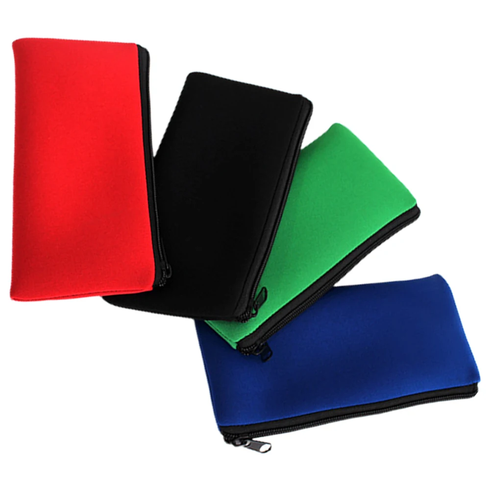 

4 Pcs Large Capacity Multifunctional Tool Bags Neoprene Pencil Cases for Students Black Red Blue Green Storage Pouches Pen