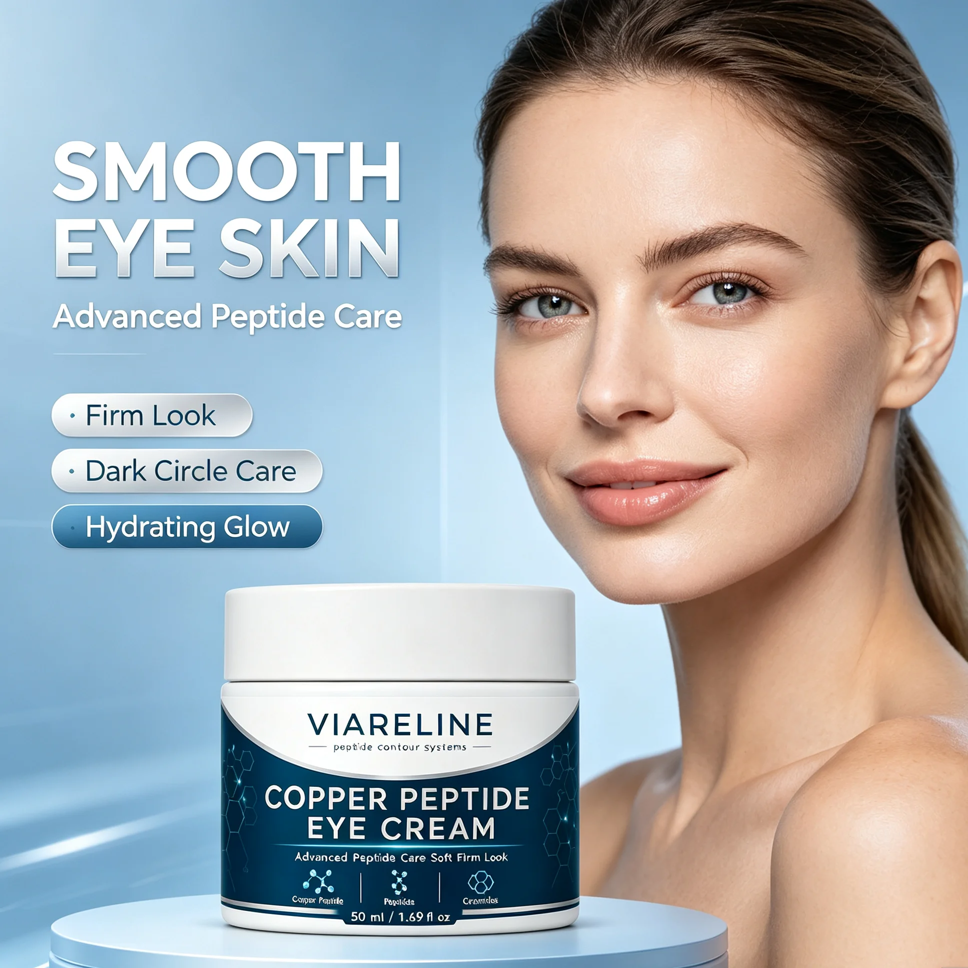 Instant Firming GHK-Cu Blue Copper Peptide Eye Cream Fade Wrinkles Dark Circles Anti Aging Moisturizing Under Eye Cream