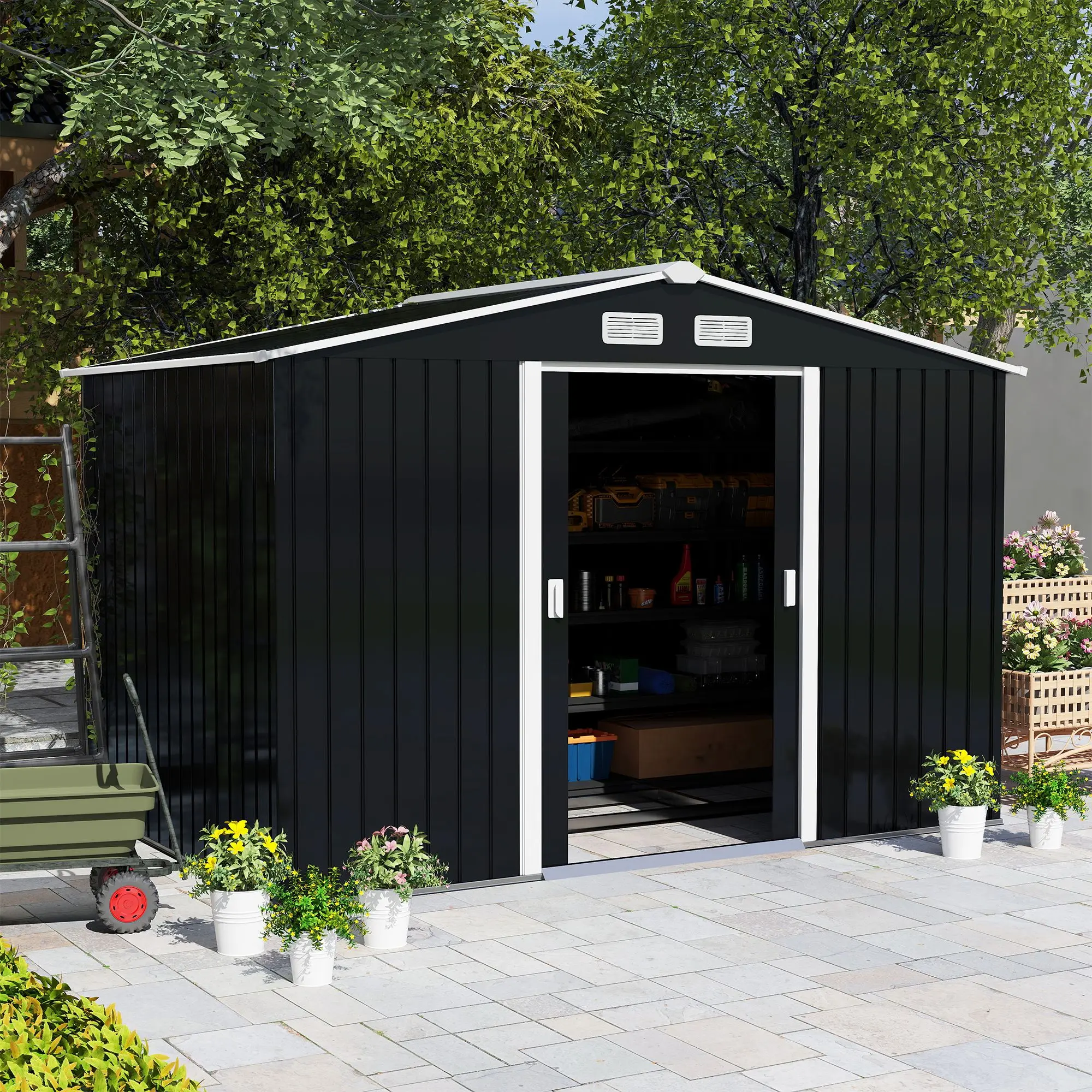 9' X 6' Metal Storage Shed - Dark Gray, Garden Tool House, 2 Sliding Doors, 4 Air Vents, Ideal for Backyard, Patio & Lawn | Shop