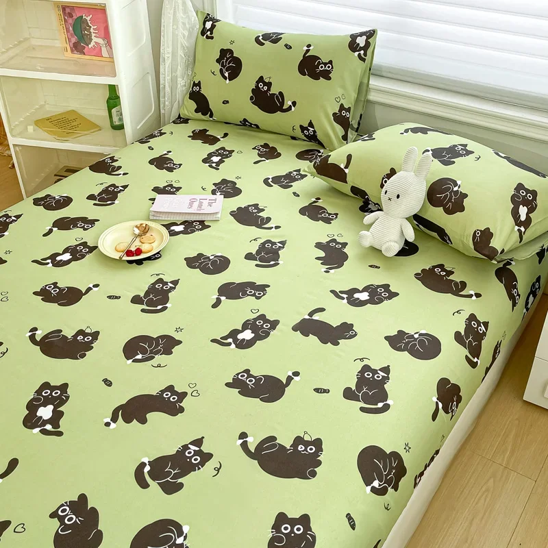 Cartoon Cats Fitted Sheet Set Queen Size, Cute Kitten Bedding Set, Kawaii Cat Bed Sets Bedroom Decoration for Kids Teens Adults