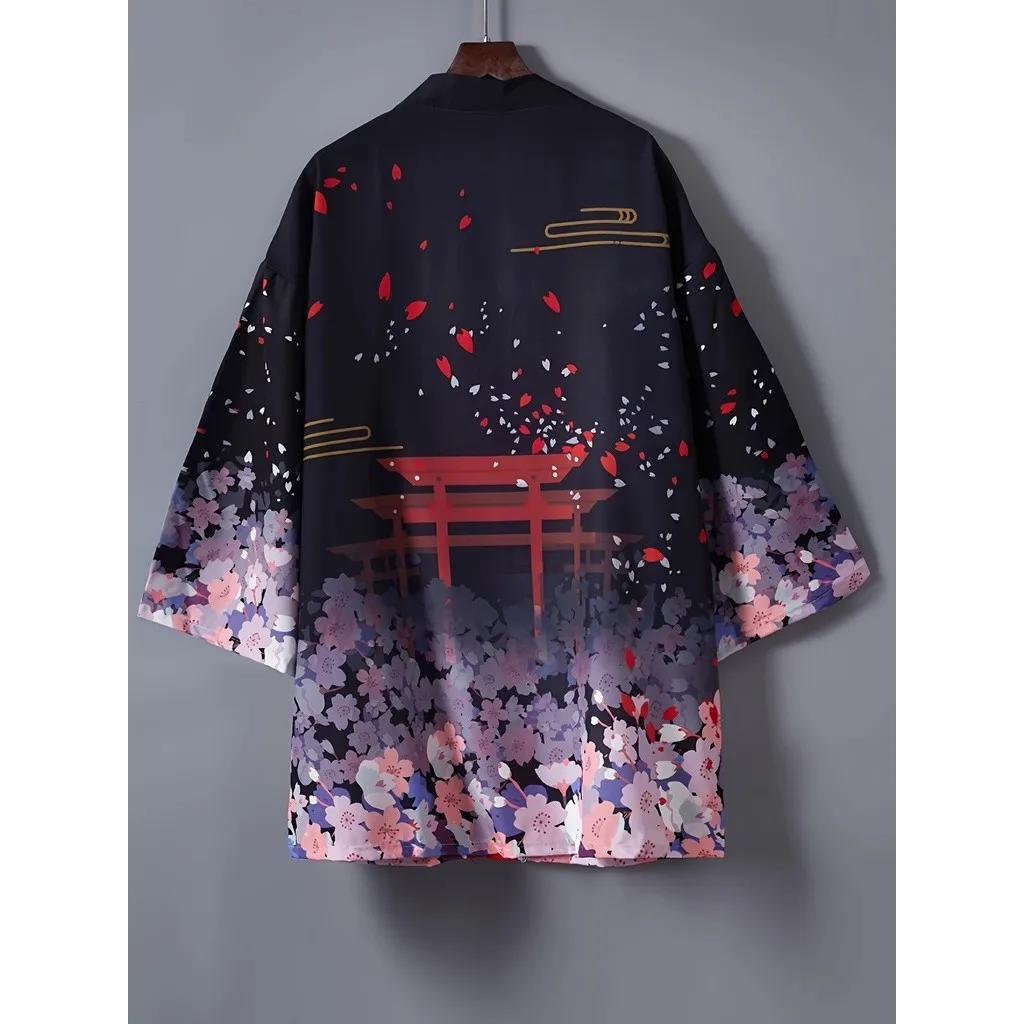كيمونو مفتوح من الأمام بطبعة زهور، أنيق للربيع والصيف