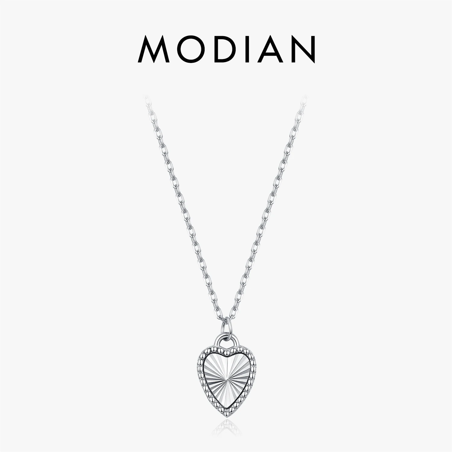 MODIAN 925 Sterling Silver Heart Pendant Necklace for Women Retro Laser Heart Charm Chain Necklaces Fine Jewelry For Daily Wear