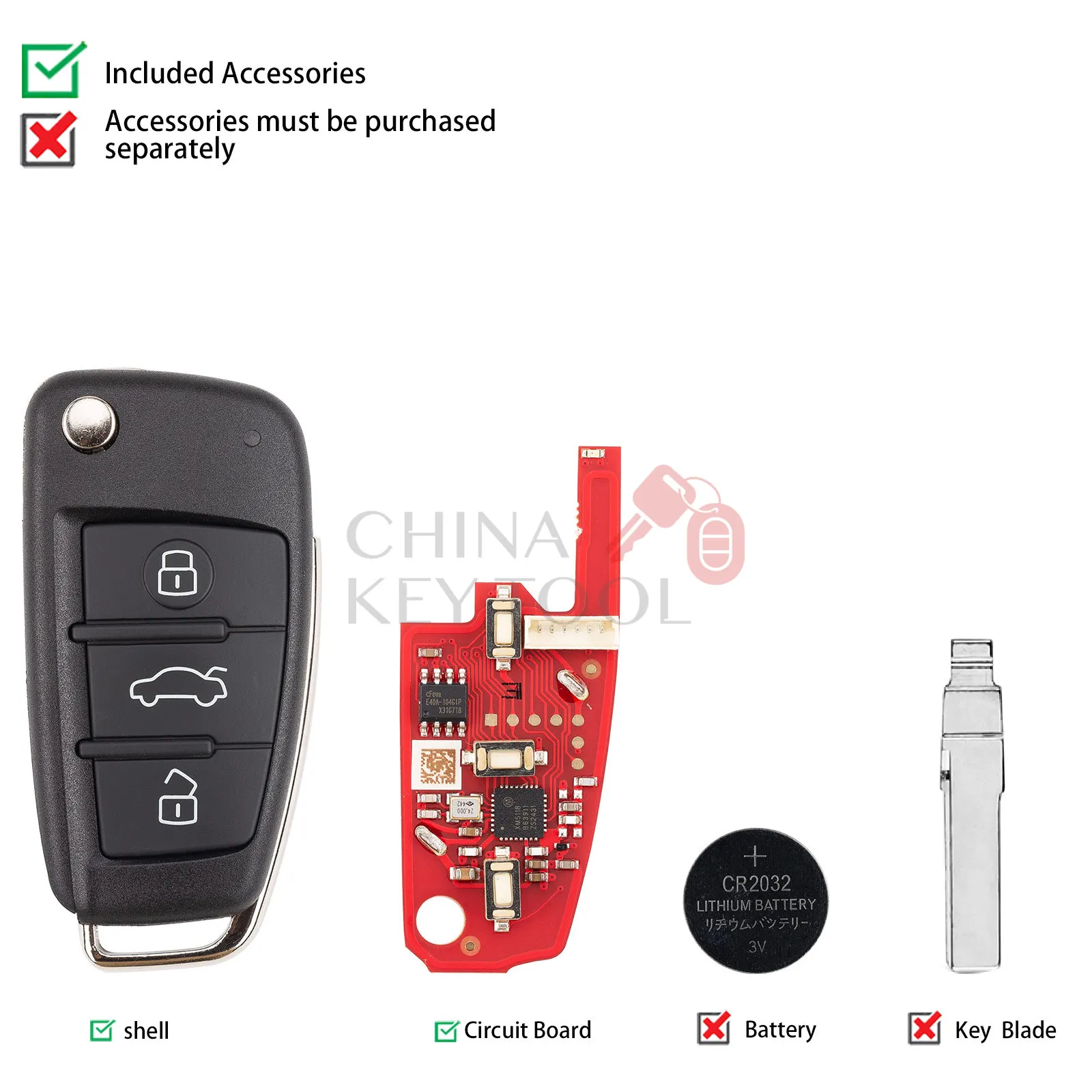 Xhorse 2nd Generation Wire Remote Key for Audi A6L Q7 Type 3 Buttons XKA620EN Global Version