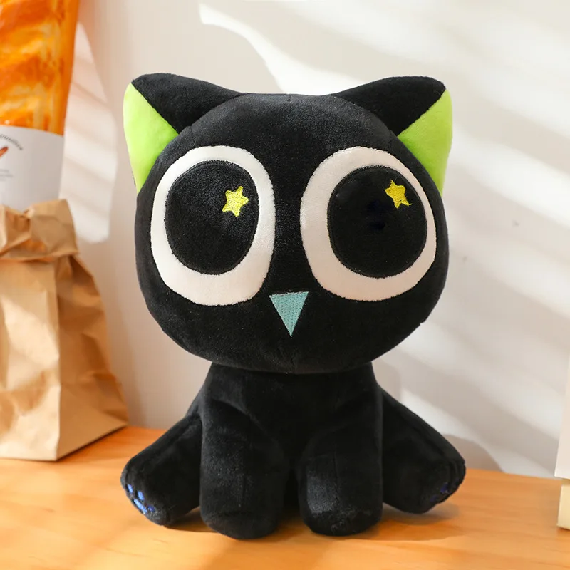 لعبة كاواي رولو القطة السوداء القطيفة المحشوة دمية لطيفة ذات عين كبيرة وسادة قطة سوداء هدية عيد الميلاد للأطفال