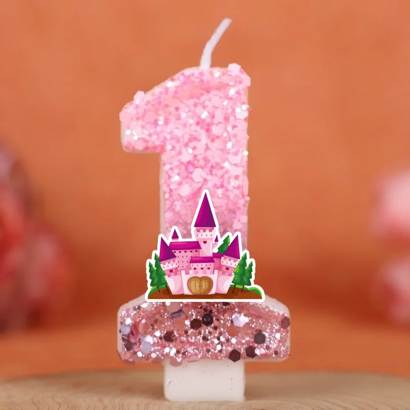 Cartoon Princess Castle Digital Candle Number 0-9 Kids Birthday Cake Decoration Supplies Anime Party Accessories Supplies