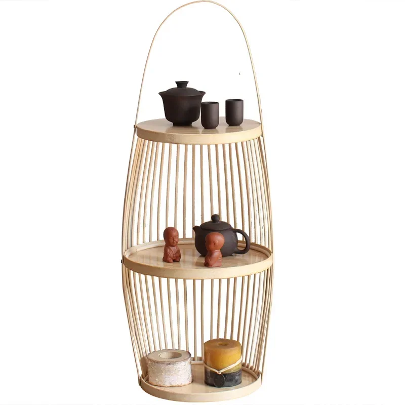 Chinese style bamboo woven shelving, living room, tea room, sample room, villa, floor to ceiling decoration, designer Zen Yi,