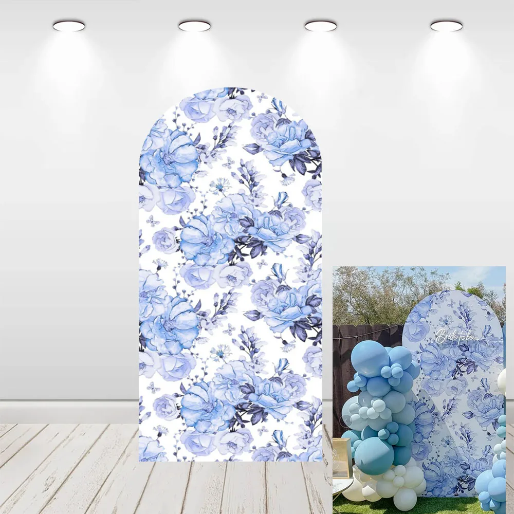 

Mehofond Custom 2-Sided Blue Flowers Baby in Bloom Birthday Party Baby Shower Covers Chiara Arch Background Decor Backdrop Photo