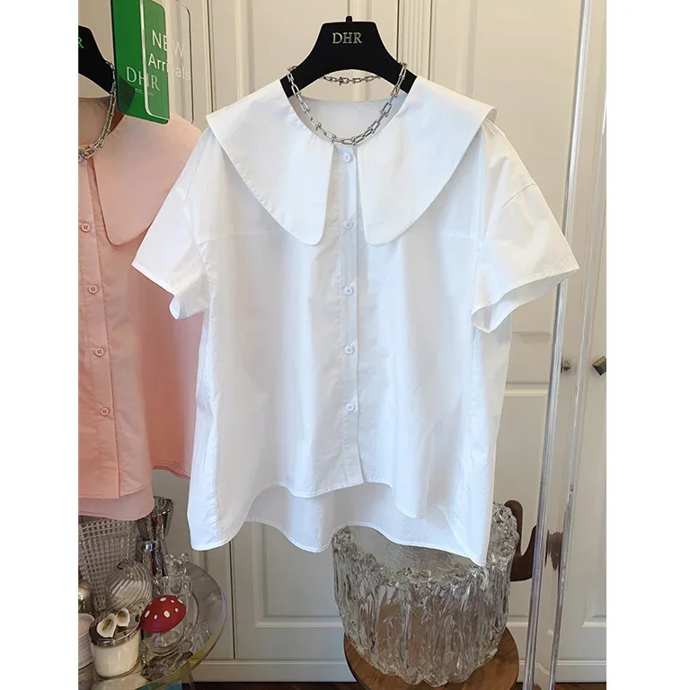 KUSAHIKI Korean Puff Sleeve Summer 2023 New Top Blouse Chic Solid Blusas Femme Sweet Peter Pan Collar Doll Shirt Camisas Mujer