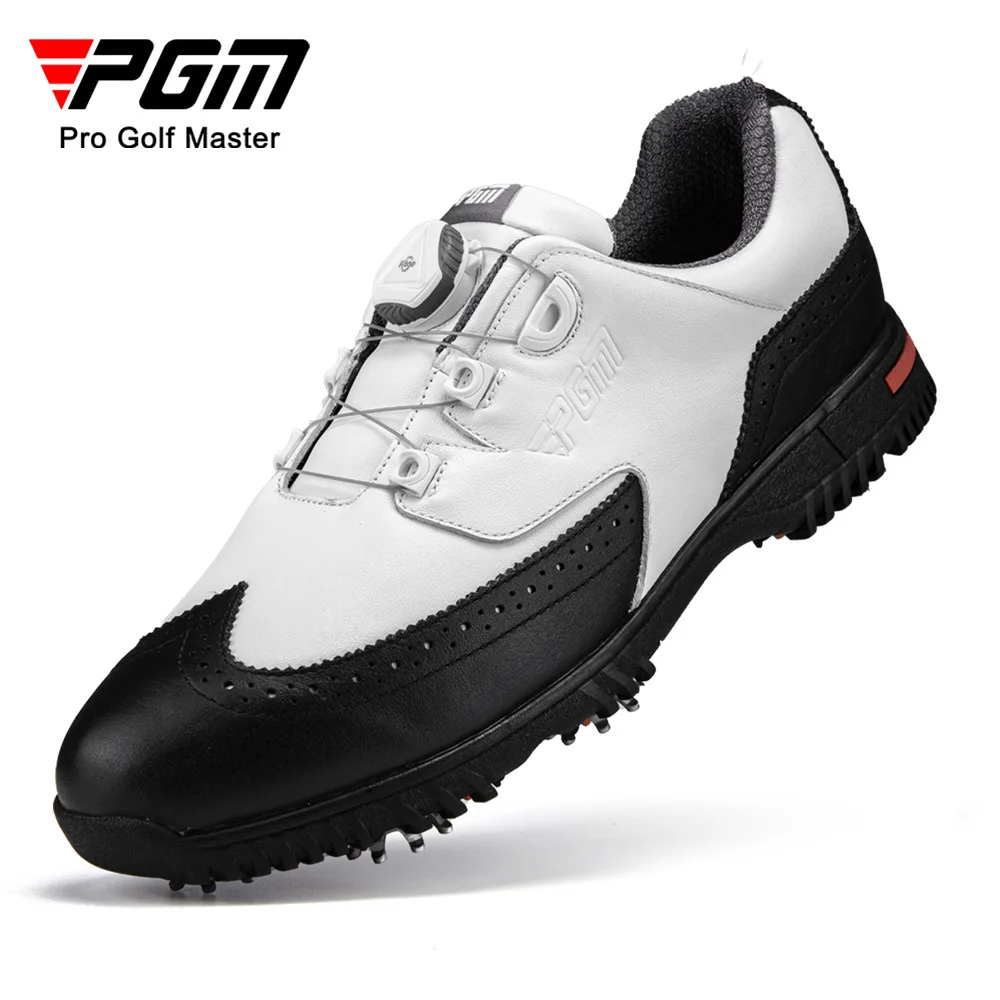 PGM Men's Golf Lace Activity Nail Knob Shoe Head Layer Leather Waterproof Sports Shoes XZ240