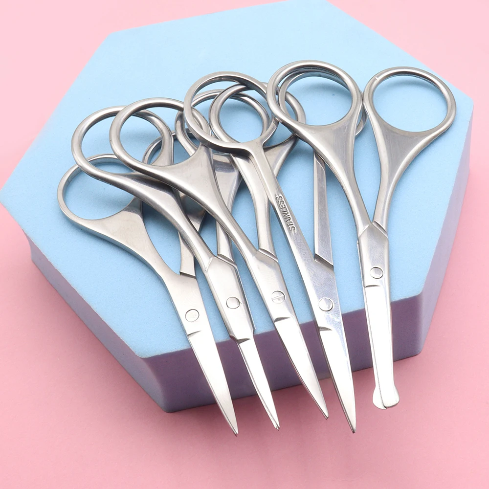 1pcs Silver Stainless Steel Mirror Surface Trimming Scissors for Grooming Nail Eyebrows Nose Mustache Beard Cuticle Manicure Pe