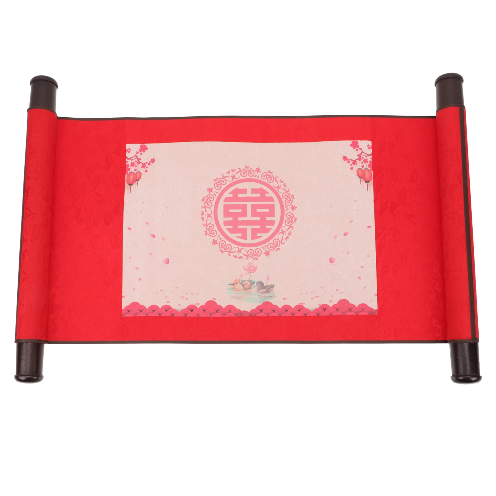 Wedding Scroll Oath Bond Decor Chinese Style Paper Handwriting Vow Red Brocade Silk