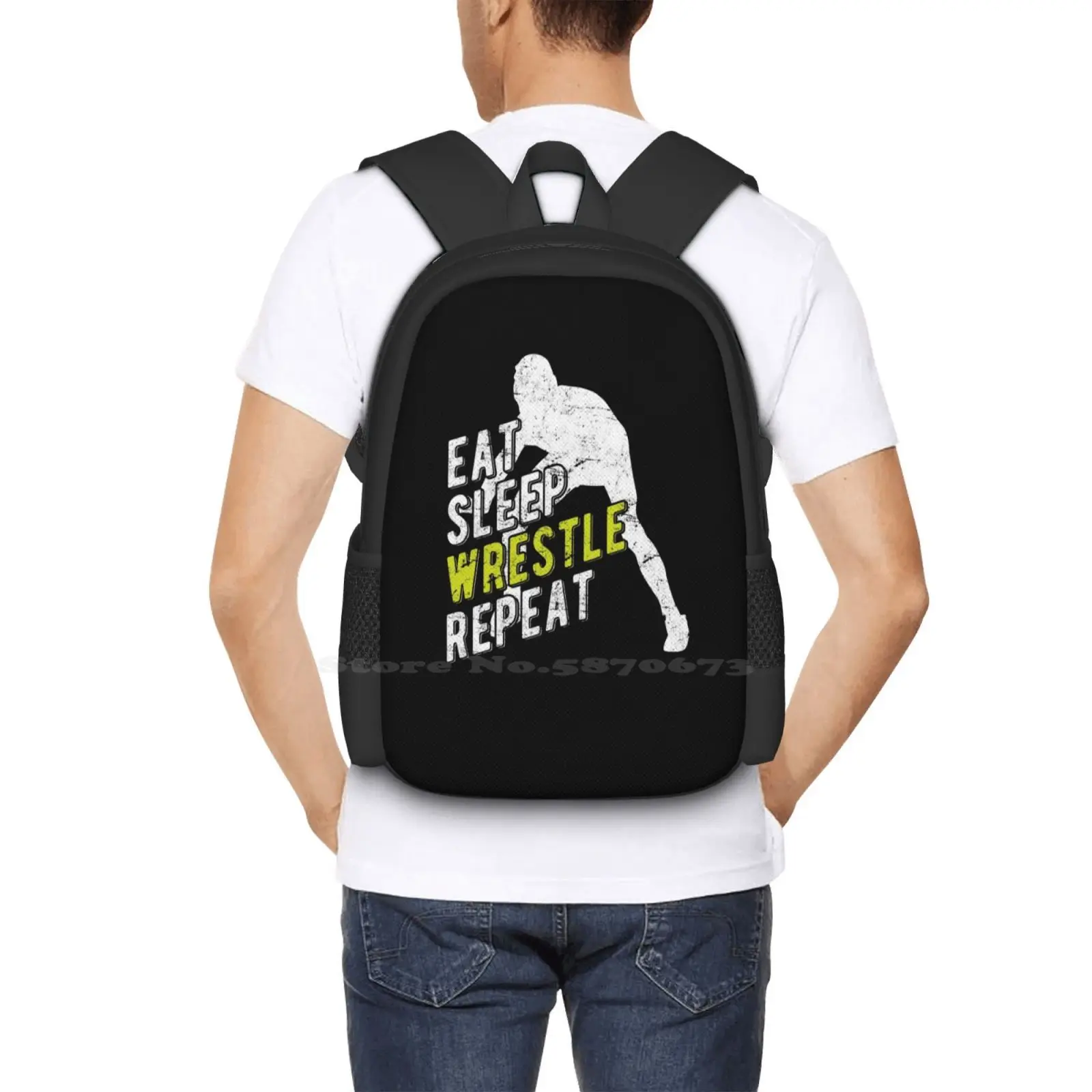 Eat Sleep Wrestling Ripeti Modello Design Borsa Zaino per studenti Wrestling Notizie Scarpe da wrestling Wrestling Mart Wrestling Rumori