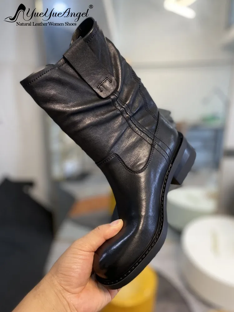 Women Genuine Leather Chelsea Boots Vintage Handmade High Quality Designer Shoes Slip On Round Toe Female Casual Short Boots