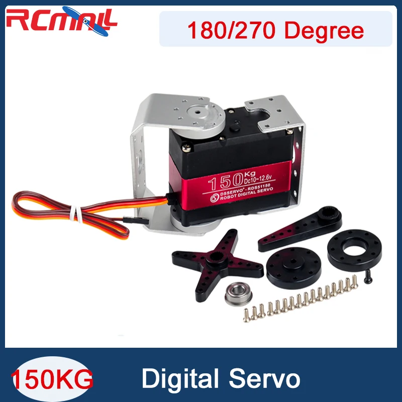 RDS51150 Digital Servo Metal Gear 150KG 12V 180/270 Degree Waterproof Ip66 Double-Shaft with U Mounting Bracket For RC Car Toys