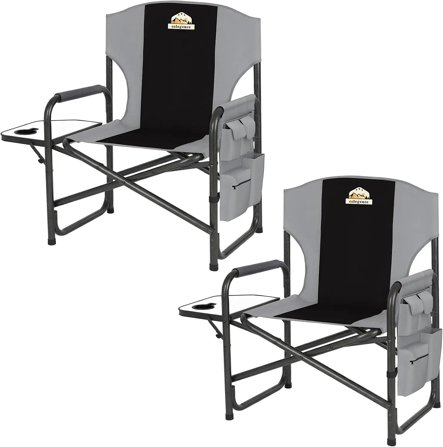 Oversized Directors Camping Chairs, 2 Pack, 600 lb, Black | Heavy duty outdoor chairs for adults, 28