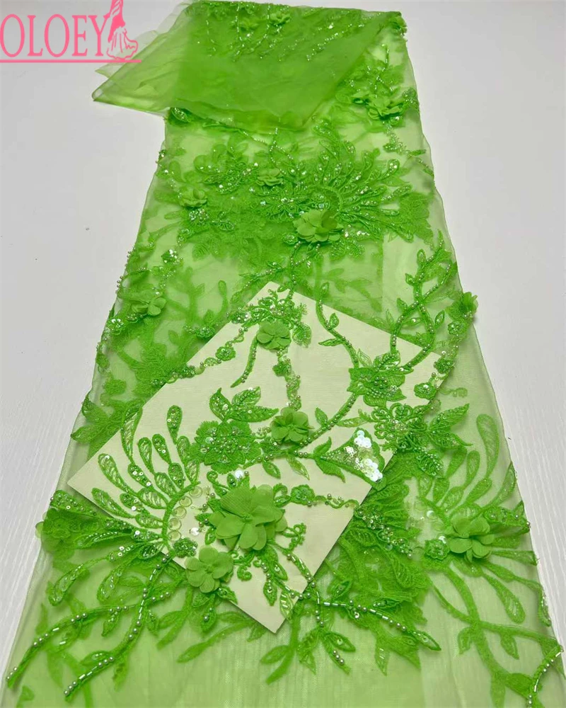 

OLOEY Африканская кружевная ткань 2025 Высококачественное кружево с 3D цветком и бусинами Кружевная ткань Французская сетка Нигерийская кружевная ткань для платья