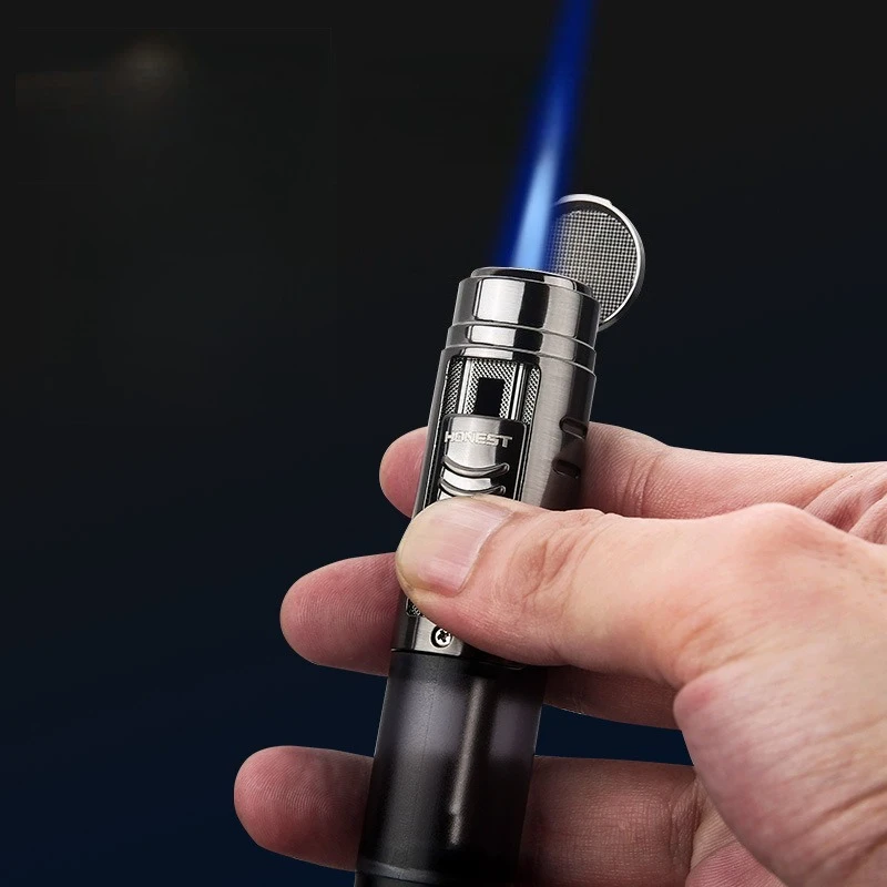 HONEST Transparent Gas Window Windproof Jet Blue Flame Butane Gas Torch Lighter Outdoor Portable Cigar Lighters Smoking Gadgets