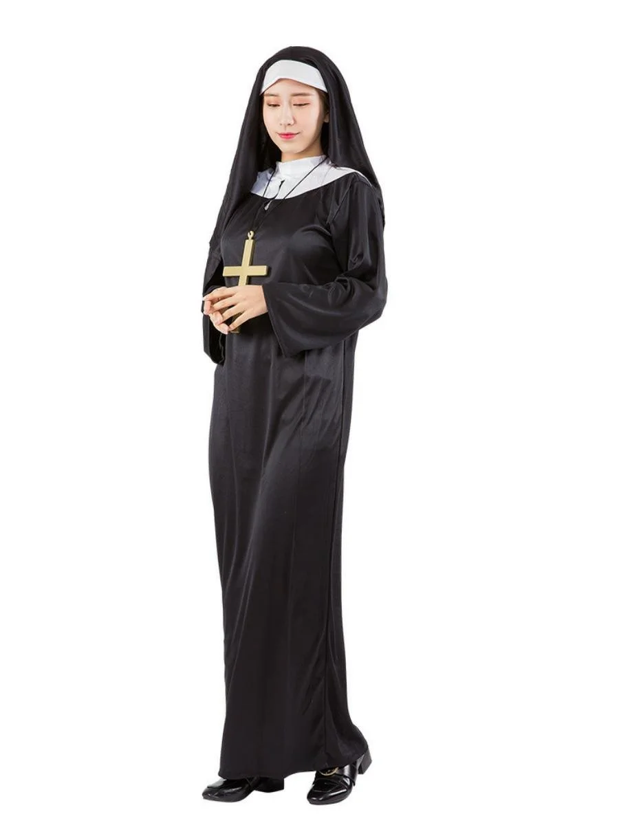 Bla Priesterkostuum Halloween Rollenspel Jesus Mary Nun Outfit Traditionele Chinese kleding voor dames Stage Performance