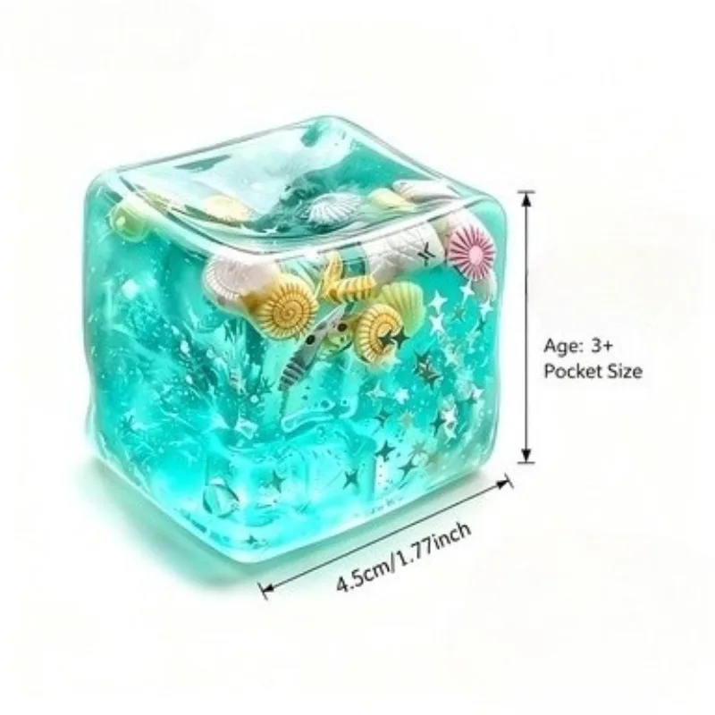 Ocean Gel Cube Squishy Fidget Toy Stress Relief Sensory Toy Starfish Shell Filled Clear Squeeze Toy