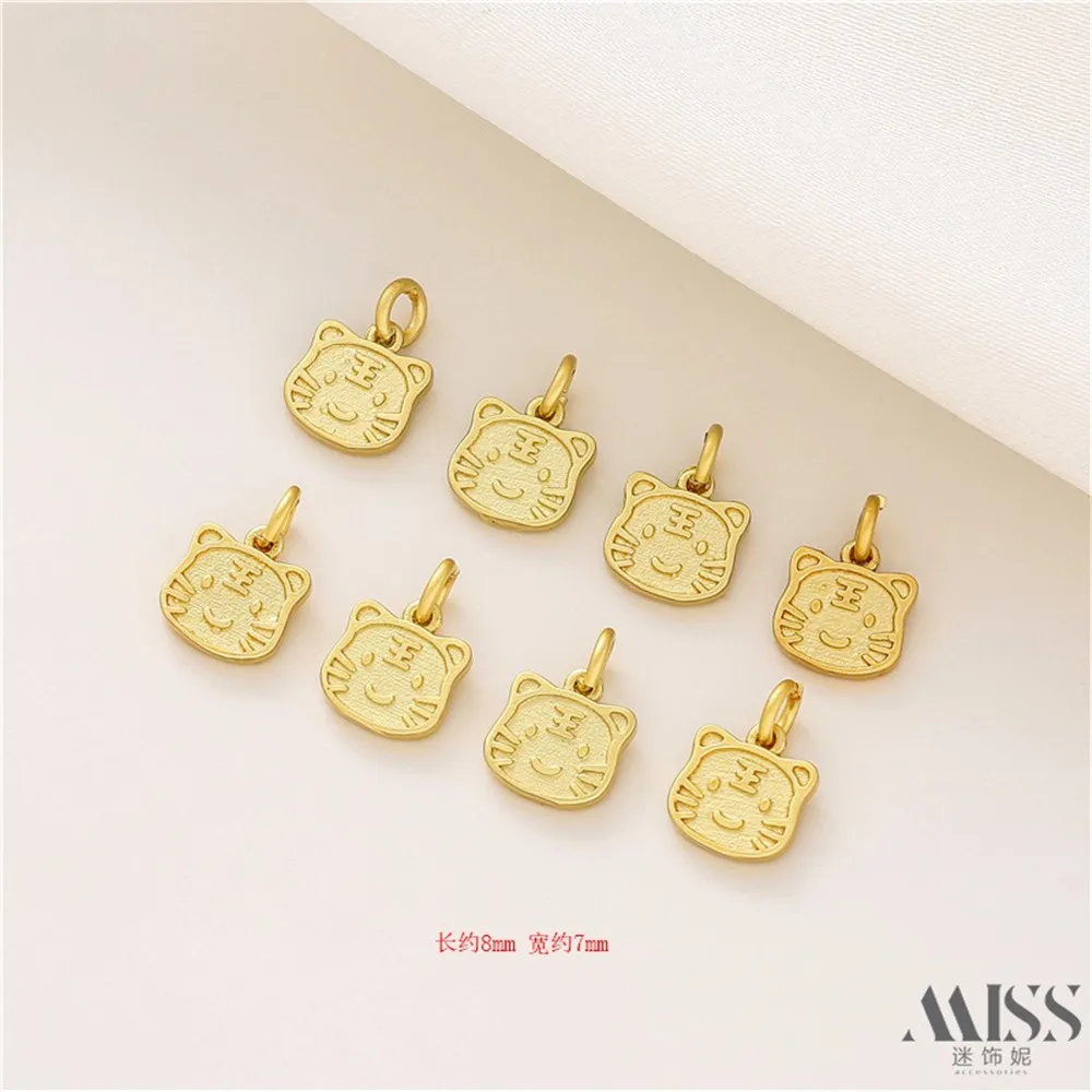 18K Husky Gold Color Double-sided Tiger Pendant DIY Handmade Pendant Bracelet Necklace Small Pendant Accessories