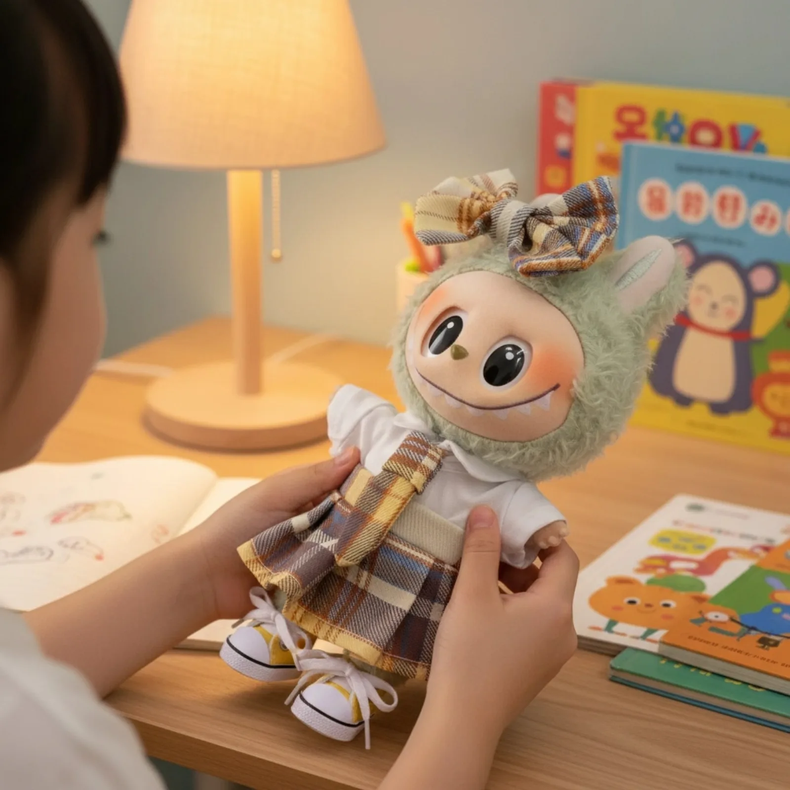 

Кукольная одежда, рубашка, клетчатая юбка, галстук, повязка на голову с бабочкой, комплекты обуви для куклы Labubu, аксессуары для кукольной одежды 17 см, игрушки для девочек