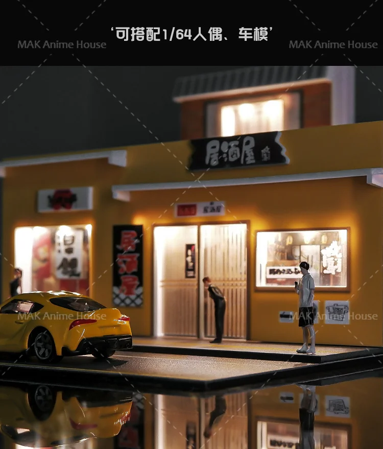 

In Stock 1/64Japanese Style Streetscape Model Garage Diorama Miniature Scene LED Lighting Backdrop for Car Figures Display Prop