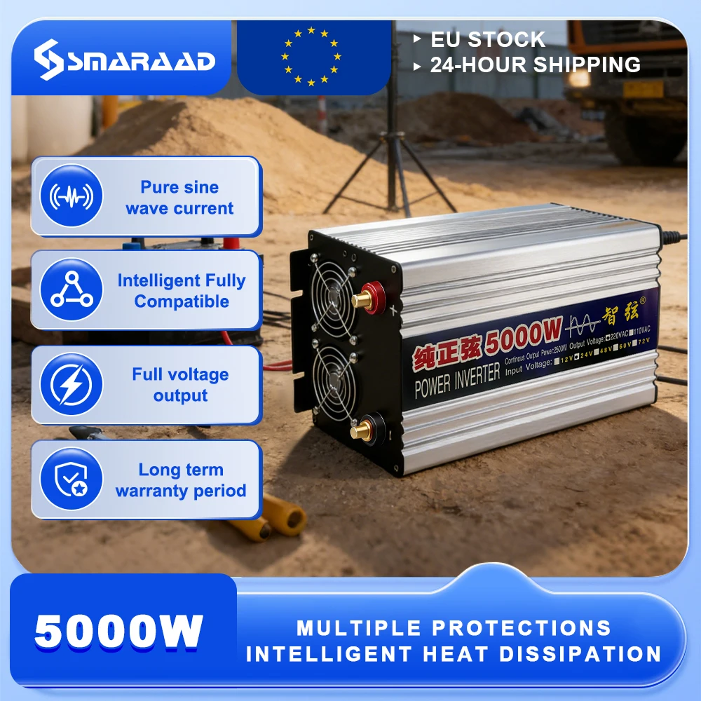 Poland Delive Reiner Sinus-Wechselrichter 2000W 3000W 5000W Leistung DC 12V 24V 48V zu AC 220V Spannung 50HZ Konverter Solar-Auto-Wechselrichter