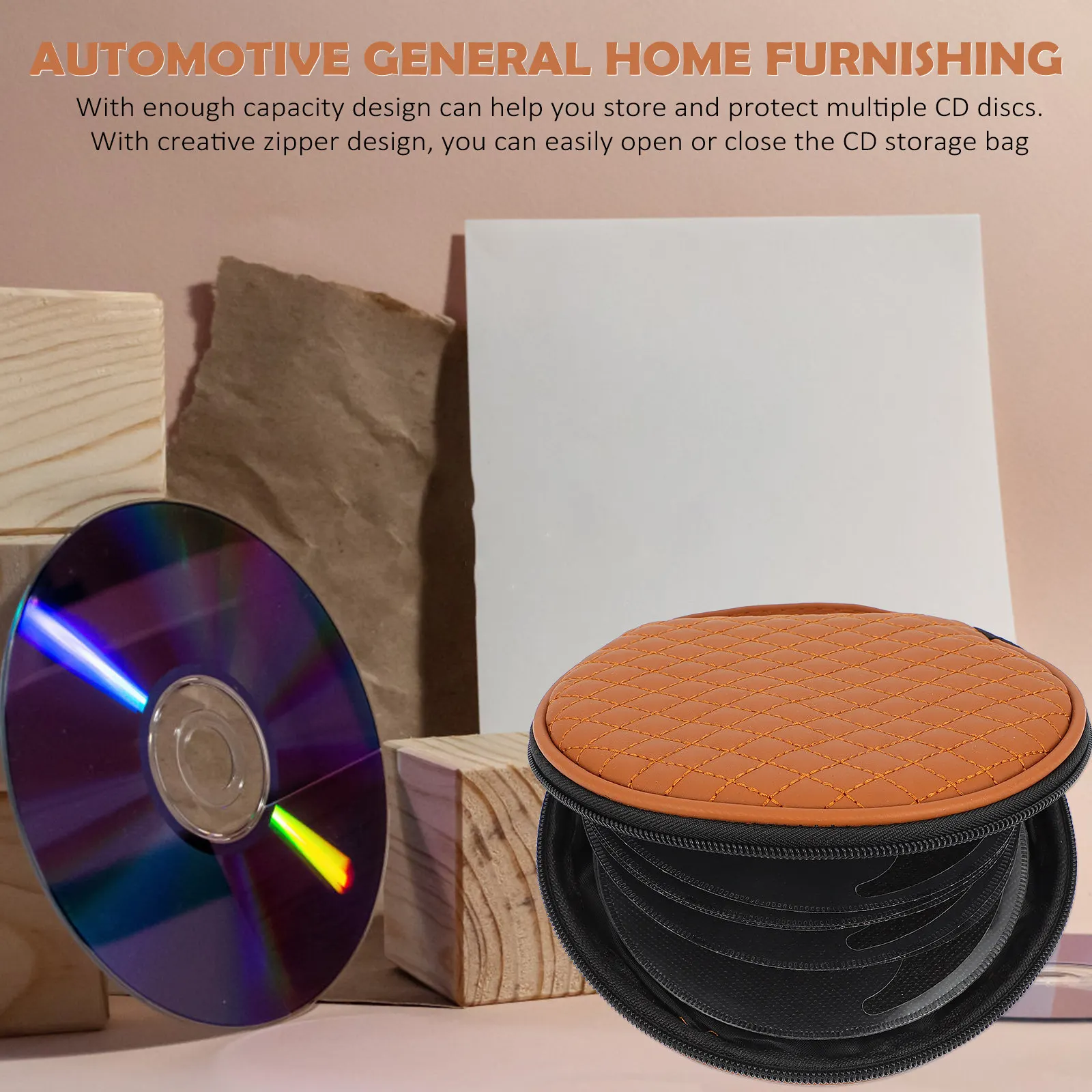 1Pcs Light Weight Cd Storage Bag with Handle Embroidered Plaid Pattern Large Capacity Disc Protection Case for Auto Home