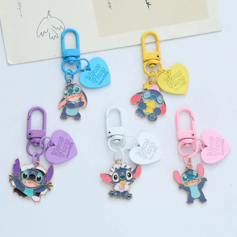 

New Disney Stitch Pendant Keychain Kawaii Cartoon Pendant Alloy Keychains Backpack Accessories Kids School Bag Charm Friend Gift