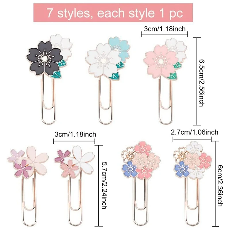 Cherry blossomペーパークリップ、7個、キュート、カラフル、Sakura、ペーパークリップ、プランナーパーツ、事務用品、学生マーキング