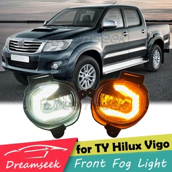 For Toyota Hilux Vigo 2011 2012 2013 2014 Front Bumper LED Fog Light Lamp Bulb with Dynamic Sequential Turn Signal