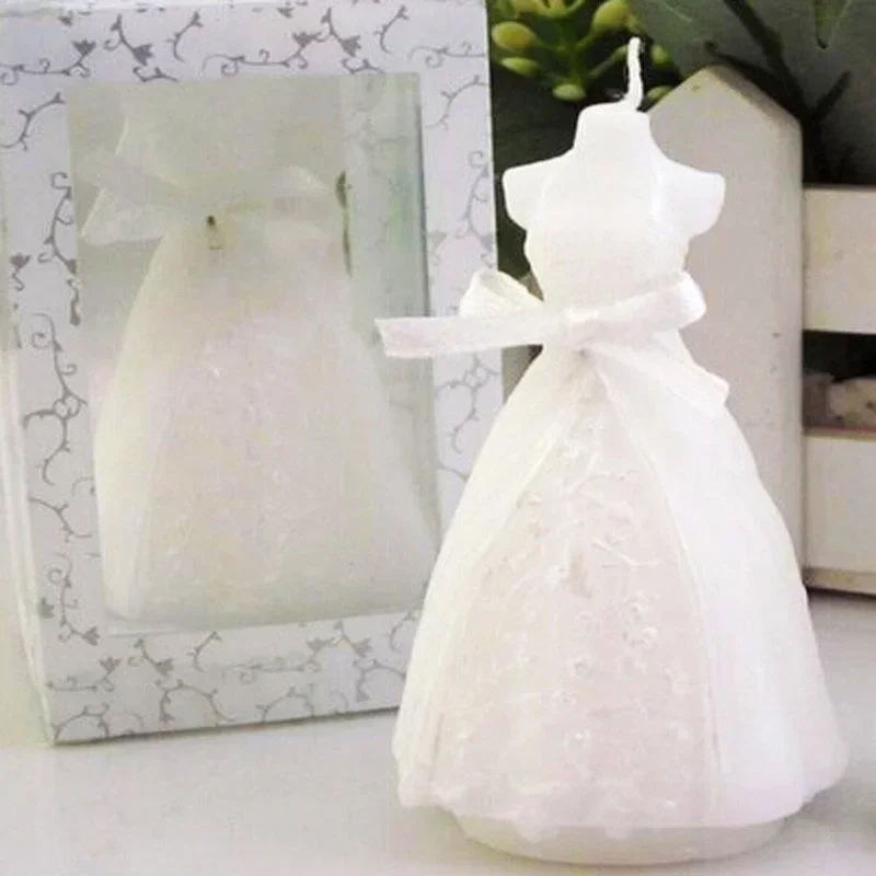 Romantische Brautkleid-Kerze Elegante Weiße Hochzeitskerze in Geschenkbox Hochzeitsfeier Heimdekoration Ornament