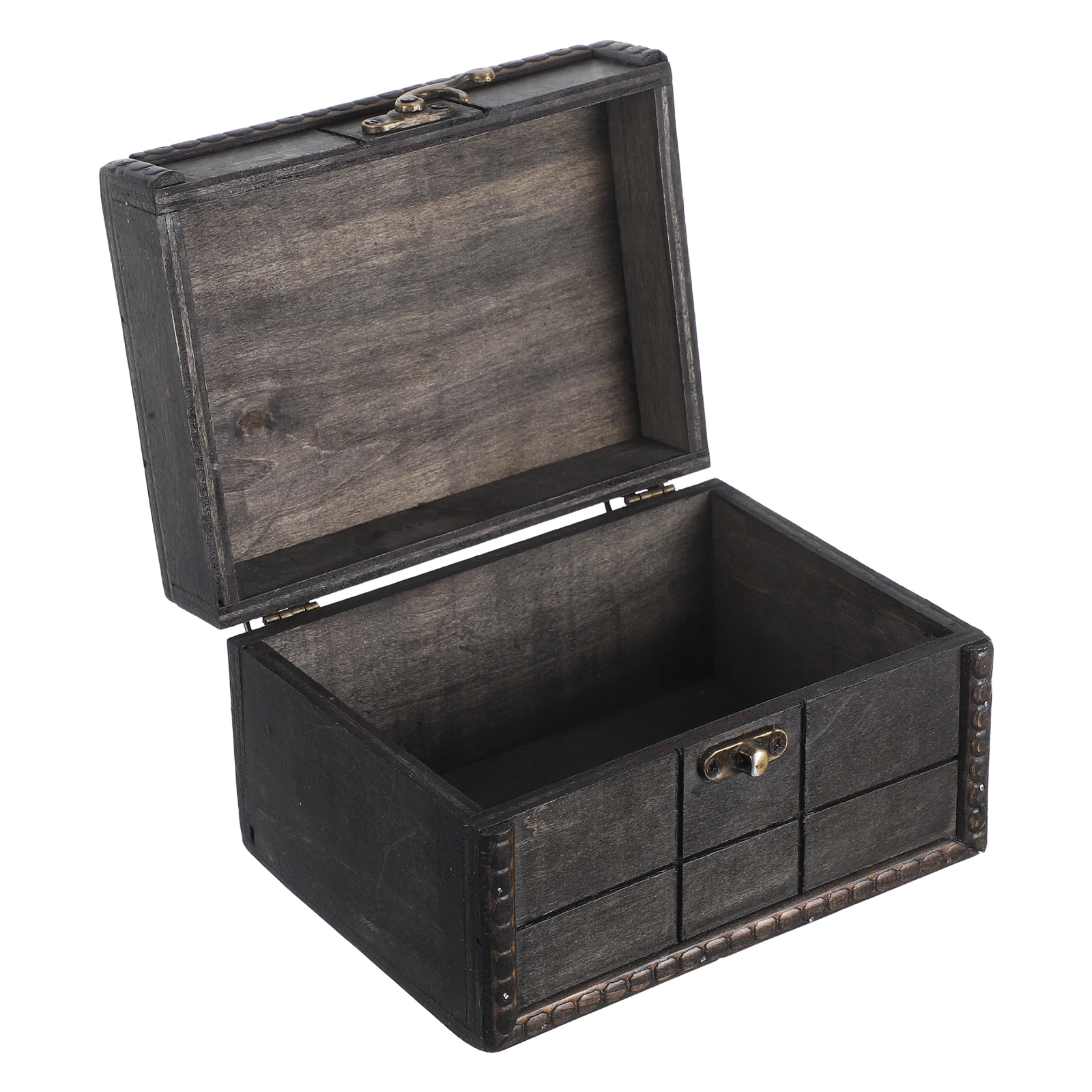 

Jewelry Retro Treasure Box Case Storage Vintage Cases Chest Black Home Decorative Wooden
