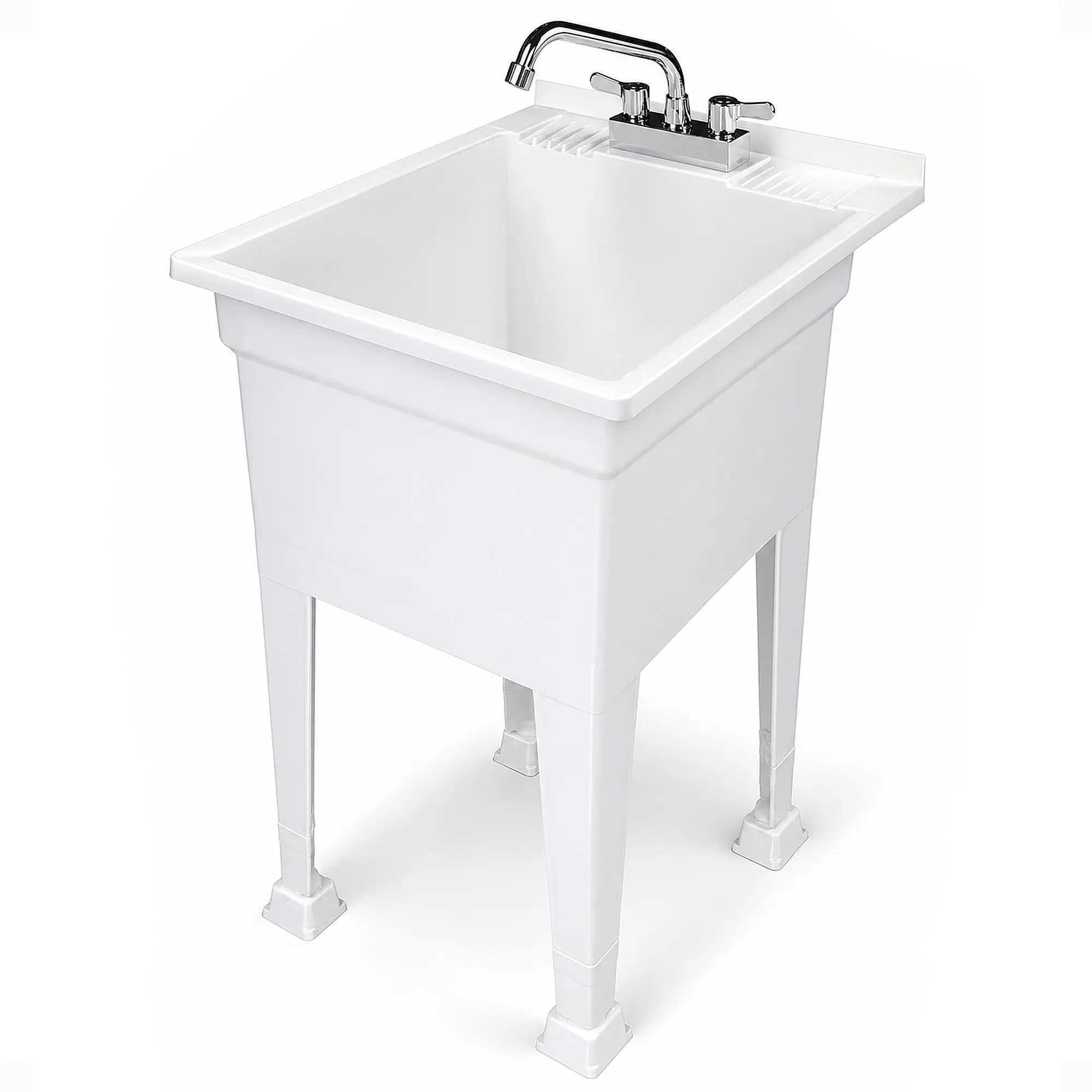 Utility Sink - Portable Quick Connect Drain - 18 x 24 in | Durable Plastic, Stainless Steel Swing Faucet, Adjustable