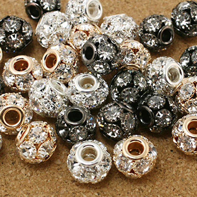 8*9mm 4pcs/lot Round Pave Disco Ball Rose Gold Rhinestone Pearl Rhinestone Crystal Spacer Beads for DIY Jewelry Making Findings