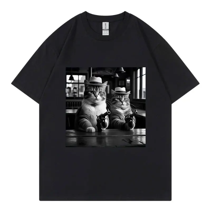 

Funny with Guns Cat Gang Meme Graphic T Shirts Fashion Vintage Short Sleeve T-shirts Men Women Clothing Oversized Cotton T-shirt