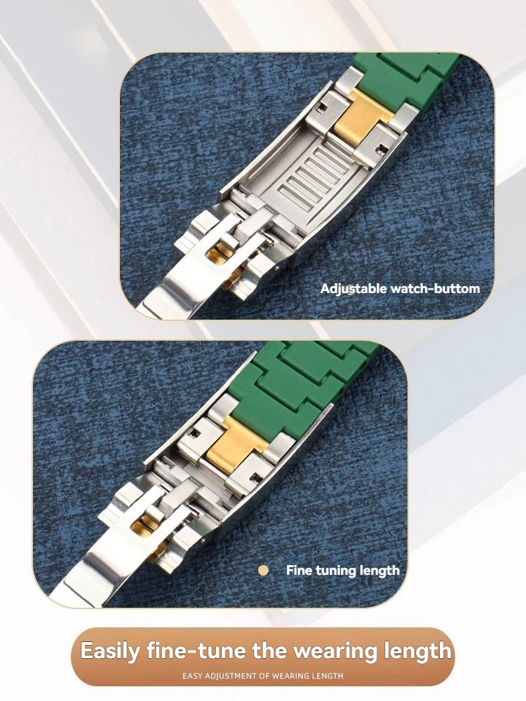 20mm 21mm 22mm Silicone Rubber Watchband For Rolex Tudor Omega Flat End Watch Belt Soft Rubber strap Folding silver buckle