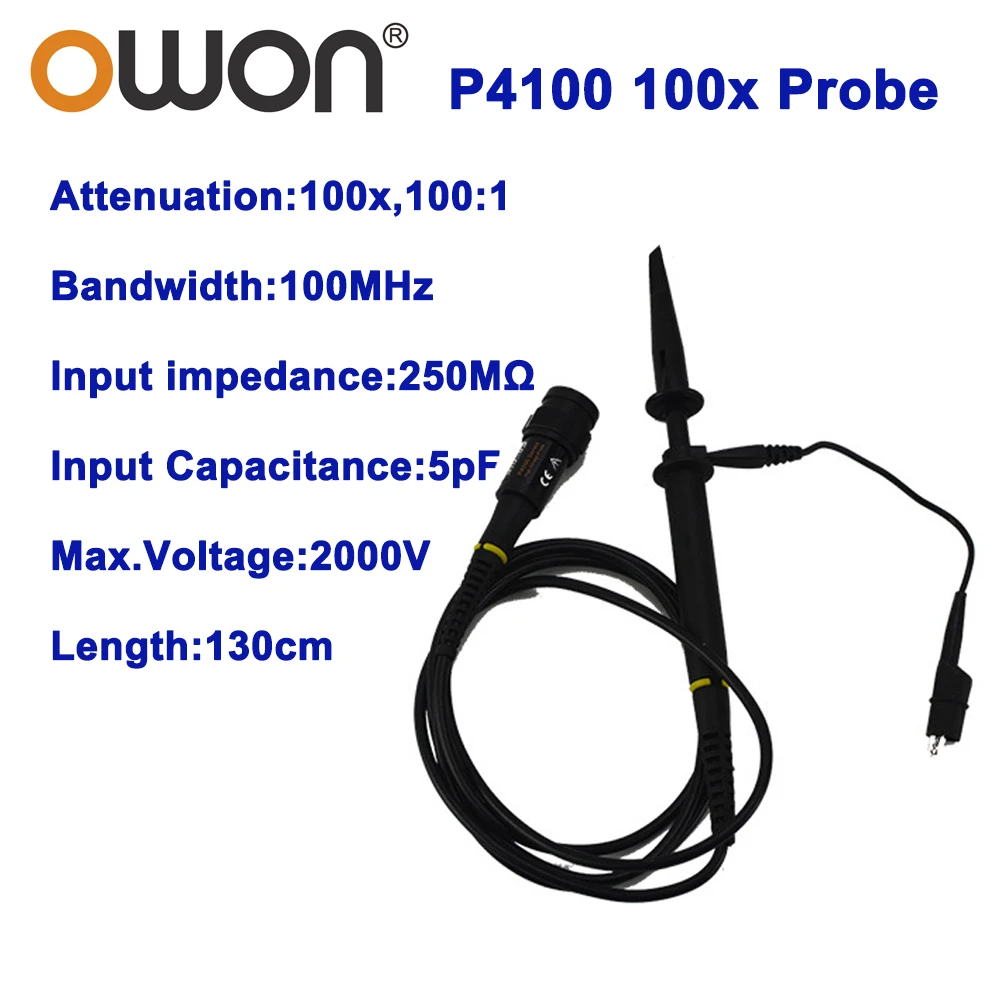 OWON P4100 100MHz x100 Oscilloscope Accessories Passive Probe 100:1 2000V High Voltage Probe for Digital Oscilloscopes