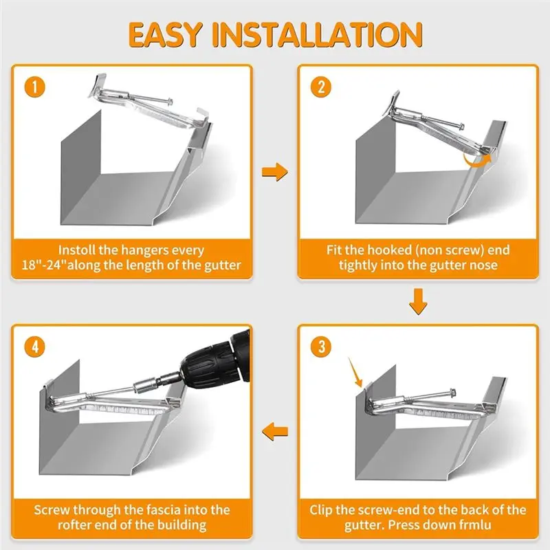 A27F-5Inch Gutter Hangers, With Pre-Inserted Screw, Aluminum Gutter Brackets For Repairing Sagging Rain Gutters
